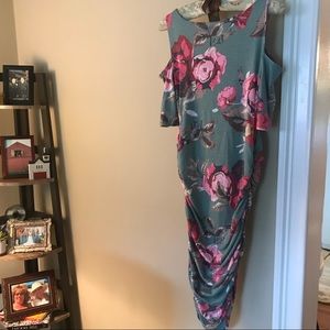 Floral cold shoulder maternity dress